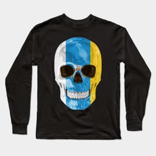 Canary Islands (Spain) Flag Skull - Gift for  With Roots From Canary Islands (Spain) Long Sleeve T-Shirt